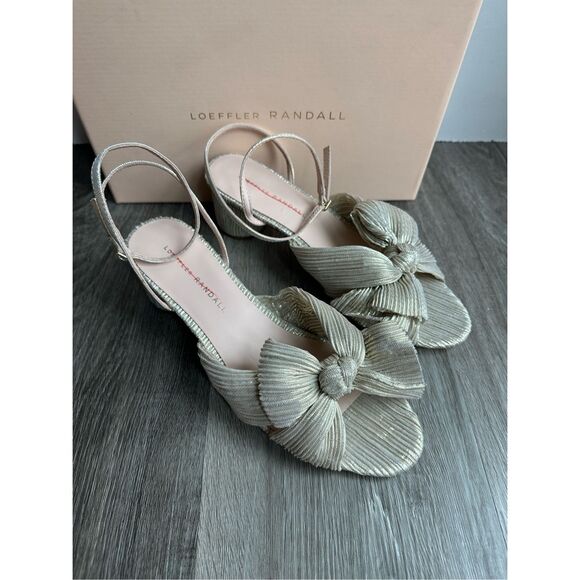 Loeffler Randall Dahlia Platinum Pleated Bow Heel Size 8.5 $450 - Picture 7 of 15